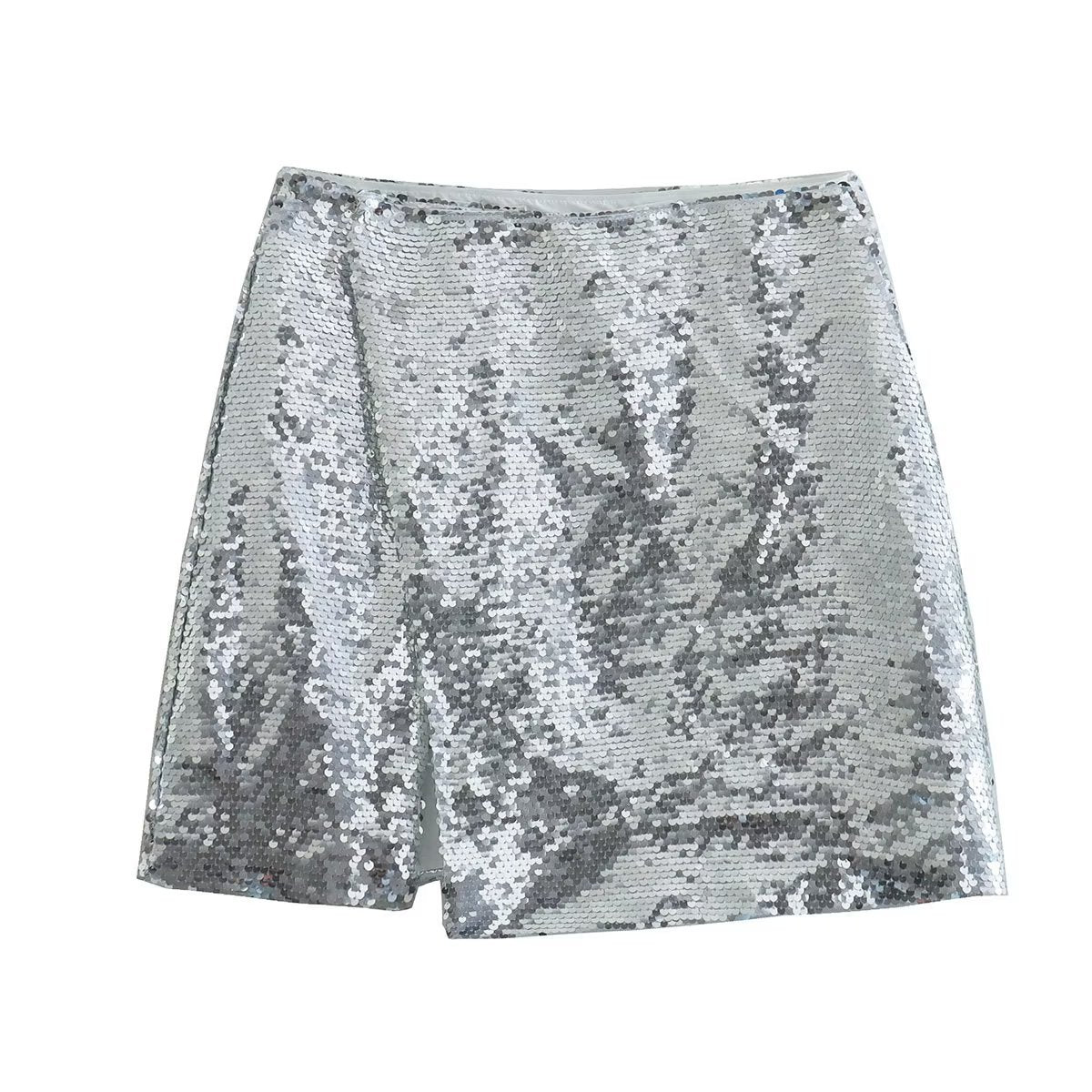 New Style Silver Sequined Split Skirt