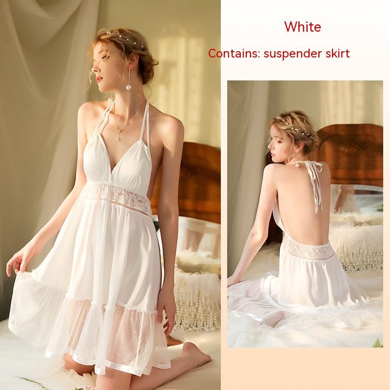 Lace Homewear Women's Ice Silk Pajamas With Straps