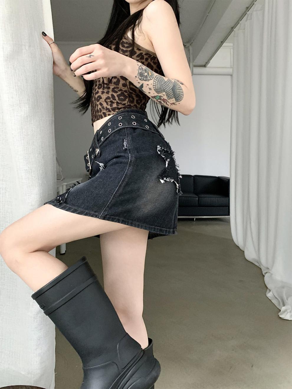 Hot Girl Retro Denim High Waist Slimming Skirt