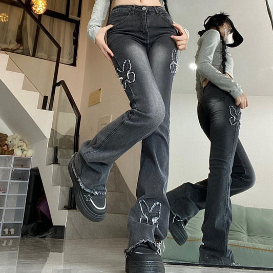 Women's Hong Kong Style Retro High Waist Jeans