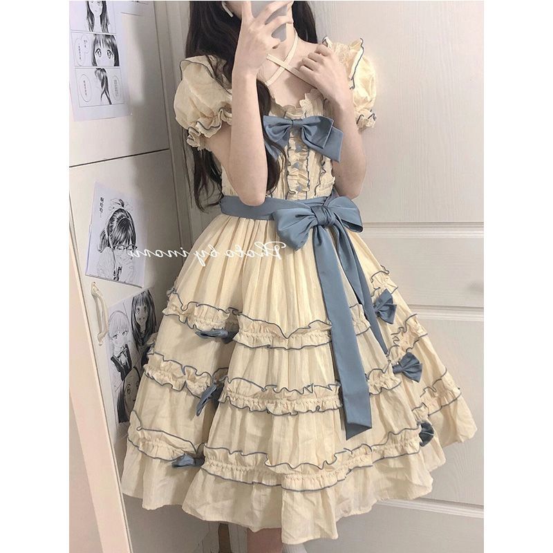 French Lolita Princess Dress Western Style Puff Sleeve Stitching Lace