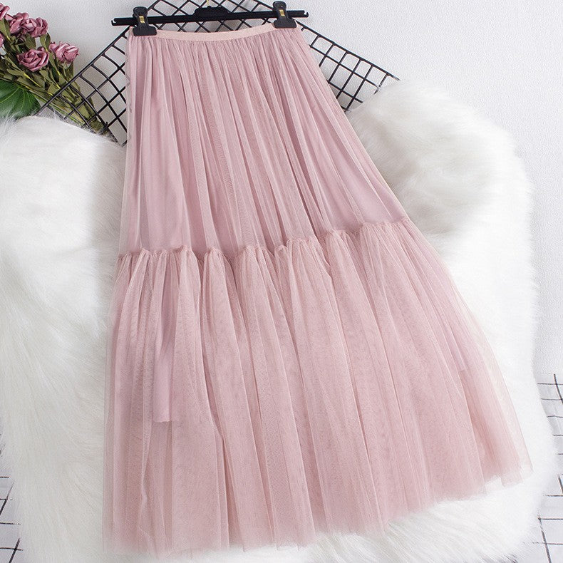 Large Swing A- Line Umbrella Mid-length Mesh Bubble Skirt