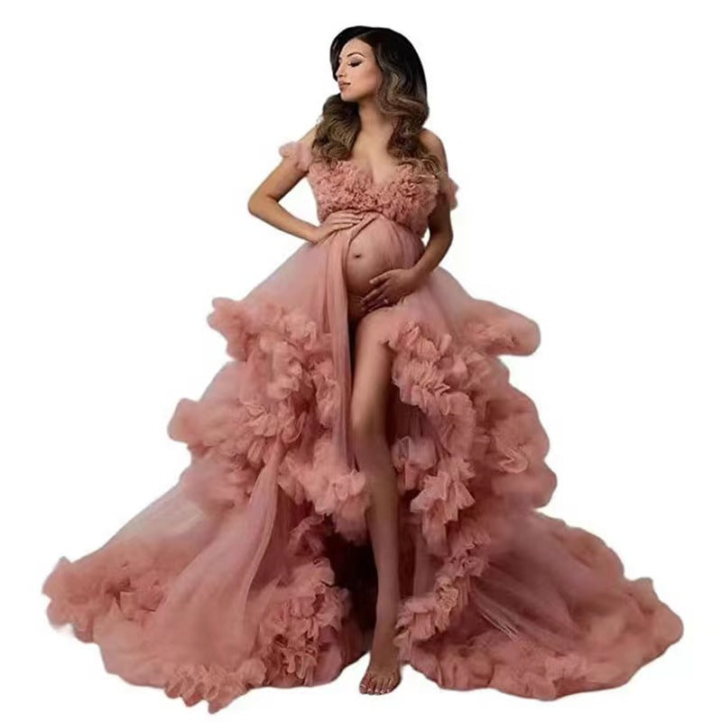 Pregnant Mother Off-shoulder Tulle Skirt Photograph Dress