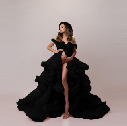 Pregnant Mother Off-shoulder Tulle Skirt Photograph Dress