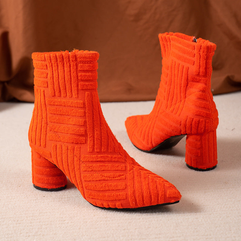 Plus Size Women's Pointed Toe High Heel Fashion Towel Boots