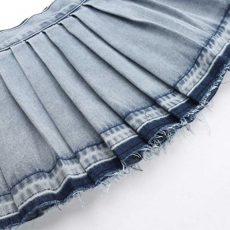 All-matching Casual High Waist Pleated Denim Skirt For Women