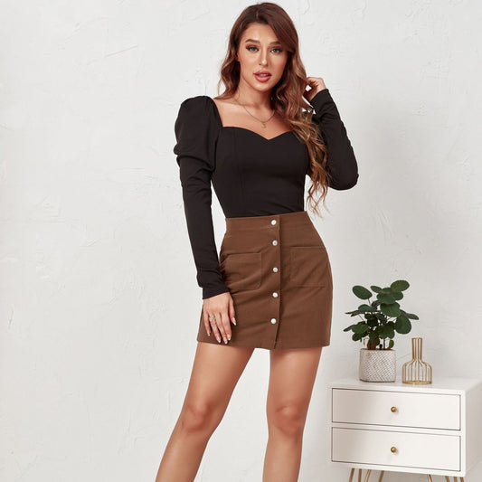 Single-breasted Slim Fit Solid Skirt