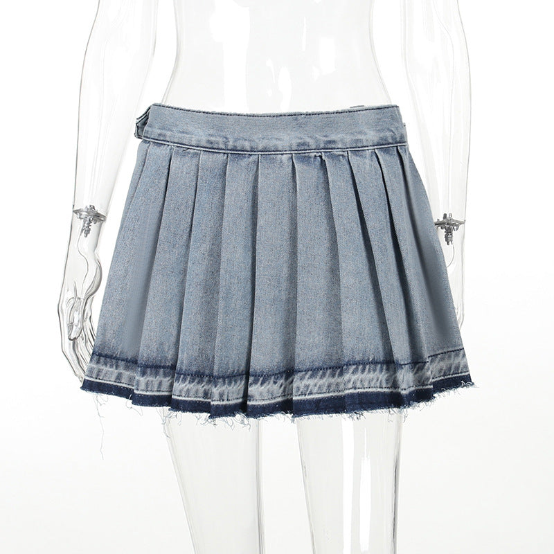 All-matching Casual High Waist Pleated Denim Skirt For Women