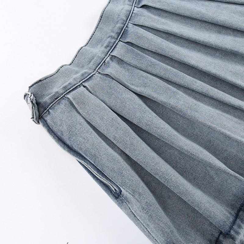 All-matching Casual High Waist Pleated Denim Skirt For Women