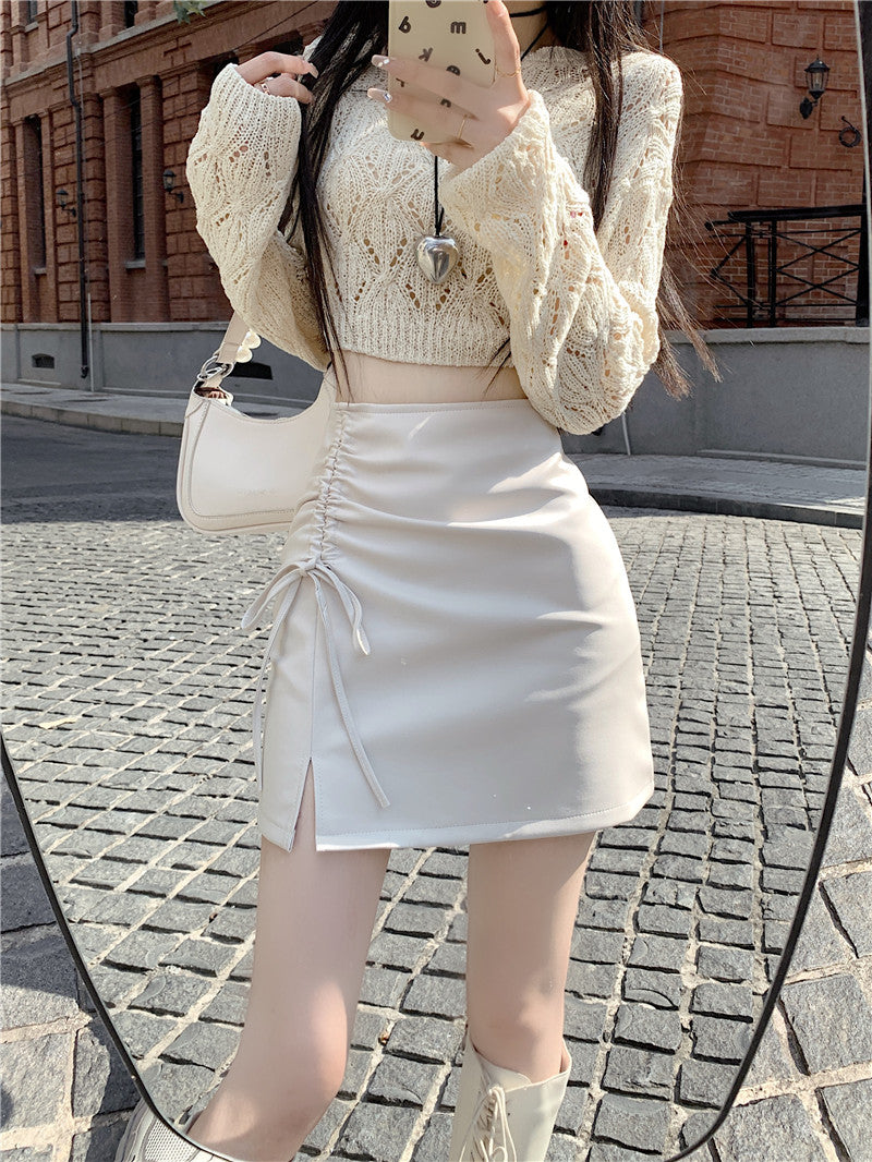 Black PU Leather Skirt Women's Autumn Versatile High Waist Slimming