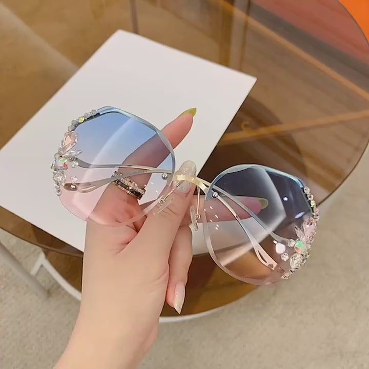 Luxury Rhinestone Rimless Fashion Sunglasses For Women Gradient Round  Sun Shades For Summer Beach Travel